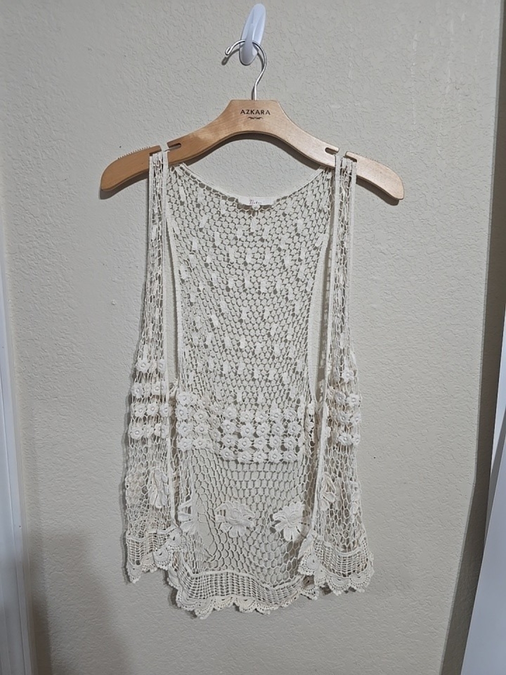 Boho Crochet Openwork Vest in Cream